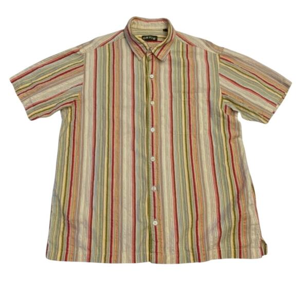 Orvis Shirt Men's Large Striped 100% Cotton Button Up Short Sleeve Made in India - Picture 1 of 11